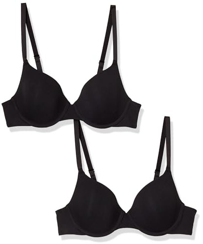 Amazon Essentials Women's Comfortable Underwire T-Shirt Bra, Pack of 2, Black, 38D