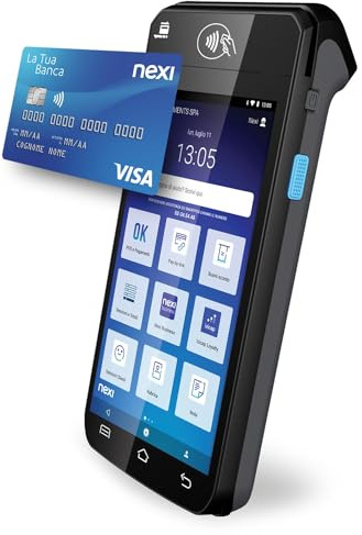 Nexi SmartPOS Mini de tasa cero, Pos portátil sin contacto, lector electrónico portátil para pagos con cajero automático, tarjeta de crédito, prepago, Apple Pay y Google Pay