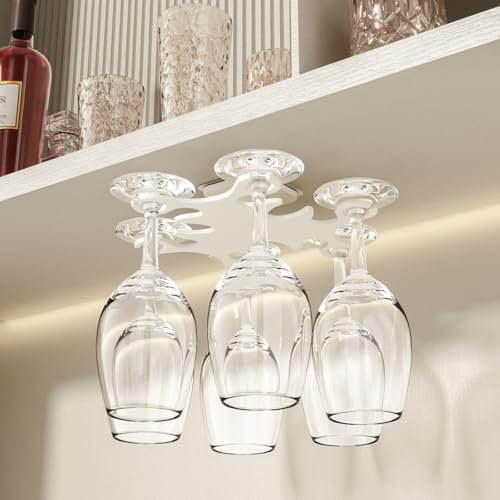 Vaisoeny Porte-Verres Suspendu Rotatif à 360° - Support Sans Perçage à Installation Facile Pour Cuisines et Bars (Blanc)