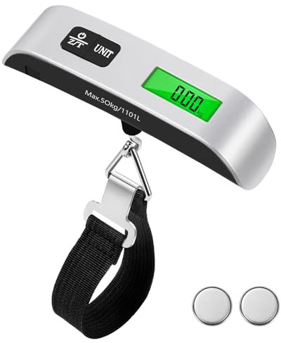 Brencco Bascula Maletas Viaje, Pesa Digital Maletas de Viaje Equipaje 110 lb/50 kg, Escala del Equipaje LCD Portátil, Accesorios Viaje Adecuada para Aire Libre, Compras