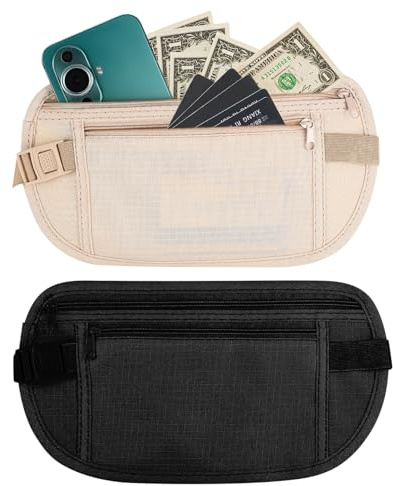 2 Pcs Money Belt for Travel Hidden Men Women, Belt Bags, Anti-Theft Fanny Pack, Waterproof Bum Bag, Waist Pack Pouch with RFID Blocking Under Clothes, Money Belt for Men Women Travel Running Walking