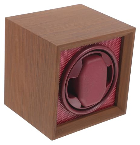 Beaupretty Caja Giratoria para Relojes Automáticos Agitador Motor Silencioso Madera Negra De Nogal, Diseño Retro Compacto para Uso Hogar y Oficina, Panel Interior Abs Rojo Burdeos, Ajuste 3 Modos