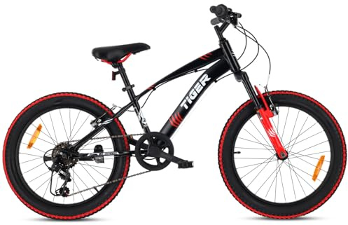Tiger Bike Bicicletta per bambini 20 pollici ruota dimensioni da 6 a 10 anni altezza regolabile 6 velocità Shimano (Rosso Nero)