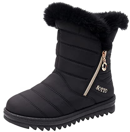Bottes de Neige Hiver Femmes Imperméables Isolation Thermique Confort Extérieur Montagne Randonnée Sécurité Traction (Black, 37)