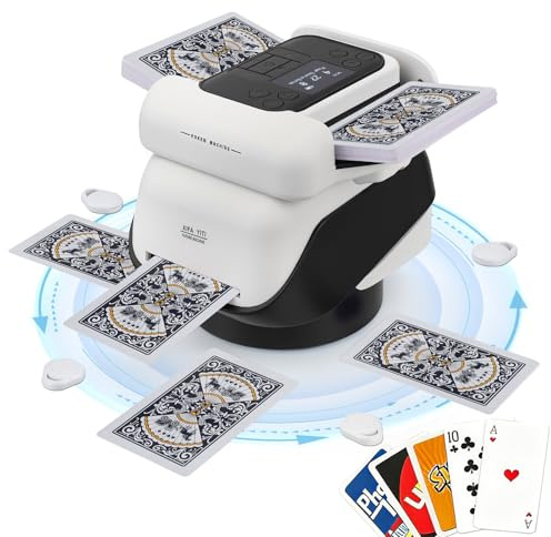 2 en 1 Barajador y Repartidor Automático de Cartas,Distribución aleatoria de cartas con rotación de 360°, Dispensador de tarjetas electrónicas, con 4 Mandos a Distancia, Recargable y Silencioso