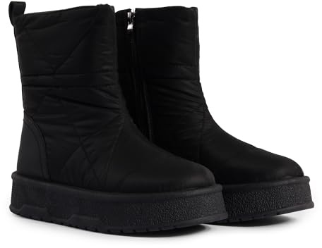 London Shoe Co Women’s Padded Winter Boots | Lightweight Zip-Up Mid Calf Snow Boots with Chunky Sole – Warm Everyday Footwear (Black, UK4)