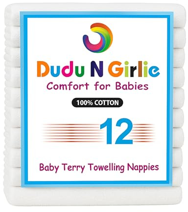 DuDu N Girlie 12 x Hochwertige Frottee-Babywindeln, 100% superweiche Baumwolle, sehr saugfähig – langlebig