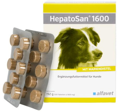 Alfavet HepatoSan 1600 | 120 Tabletten | Ergänzungsfuttermittel für Hund | Zur Unterstützung der Leberfunktion bei chronischer Leberinsuffizienz | Mit Curcuma