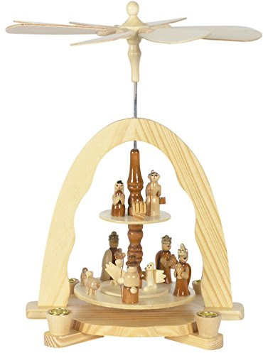 Weihnachts-Pyramide Krippe, Krippenszene und HL. DREI Könige, H: 30 cm, Natur, handbemalt im Kunsthandwerks-Stil