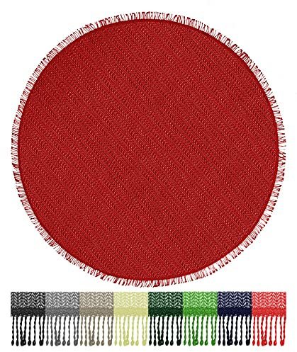Brandsseller Gartentischdecke Ø 140 cm Tischdecke mit Fransen Outdoor Tischtuch rund Weichschaum für Garten, Terrasse, Balkon wetterfest rutschfest - Rot