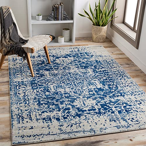 Livabliss Syracusa Tappeto Vintage Tappeto Per Soggiorno, Corridoio, Cucina Tappeti Orientale, Classico, leggera Manutenzione Pelo Corto, Ampio 200x274 cm, Blu e Beige