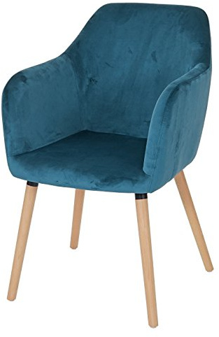 Mendler Stuhl Malmö T381 - Samt, Petrol-blau, helle Beine | Esszimmerstuhl, Küchenstuhl, Retro, 50er Jahre Design