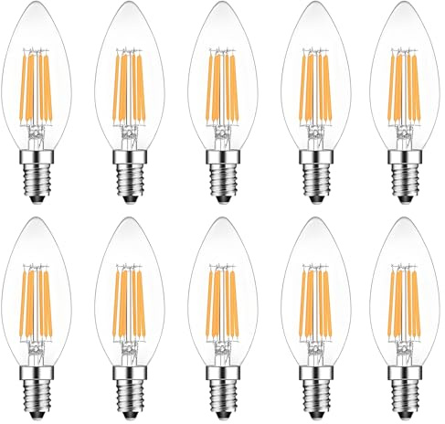 HUAMu 10er Pack E14 Kerze LED Lampe für Kronleuchter,E14 Glühfaden Retrofit Classic,6W 600 Lumen 2700K Warmweiß ersetzt 60 Watt, Filament Fadenlampe,Dimmbar