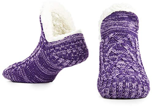 CityComfort Women Slipper Socks, Fluffy And Warm Fleece Lined Anti Slip Socks (Two Tone Purple)