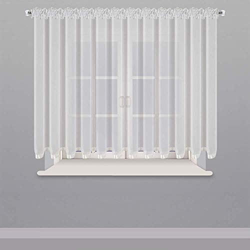 FKL DESIGN Home Deco Balkongardine - Vorhang - Gardine aus Voile mit Kräuselband - Schlafzimmer Wohnzimmer Kinderzimmer - Weich Fallende Gardine Modern - (150 x 300 cm) - Weiß, LB-80