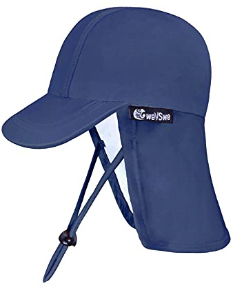 weVSwe Baby Sonnenhut mit Nackenklappe und Verstellbarer Kinnriemen UPF50+ | OEKO-TEX Stoff,Schnelltrocknend, Atmungsaktiv, Kleinkind Sommermütze für Strände, Schwimmbäder,0-3 Jahre.