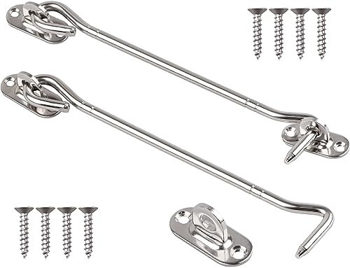 2 Stück Riegel Tür, Sturmhaken Edelstahl Kabinenhaken Silber Matt, Sturmhaken mit öse Edelstahl mit Befestigungsschrauben Türhaken Fensterriegel Tür Riegel Verschlusshaken für Türen Fenster (8inch)