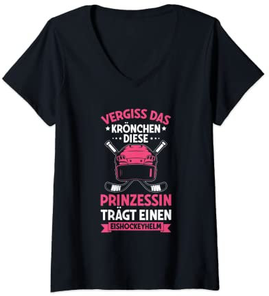 Damen Eishockey Eishockeyspielerin Eishockeyhelm Spruch T-Shirt mit V-Ausschnitt