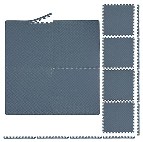 24 x Bodenschutzmatte, 60x60 cm, Schutzmatten mit Rand, EVA, 9m² Gesamtfläche, Unterlegmatte für Fitnessgeräte, grau
