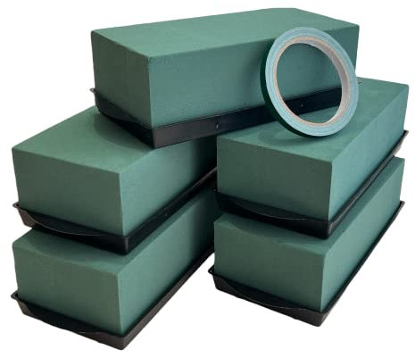 5 x Wet Flower Foam Flower Stones with Water Bowls - Oasis Sponge Block for Weddings and Florist Flower Arrangements - Perfect for Fresh Flowers and DIY Craft Supplies