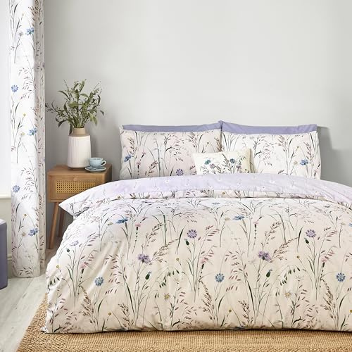 Catherine Lansfield Grasmere Floral Reversible Double Duvet Cover Set with Pillowcases Lilac