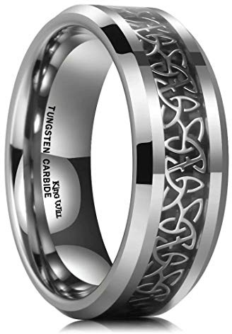 King Will 8mm Tungsten Wedding Ring for Men - Celtic Knot Design Band Comfort Fit Wedding Band, Anniversary Ring