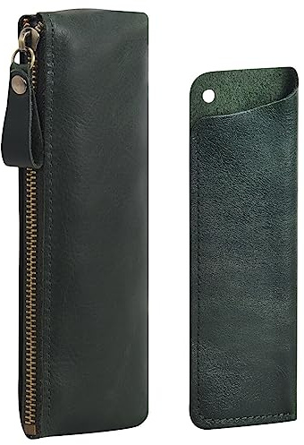 Wonderpool Leder 1pc Federmäppchen und 1pc Füllfederhalter Halter - Tragbarer Kompakter Zeichenstift Schreibwarenbeutel für Schule Büro Reise Organisator