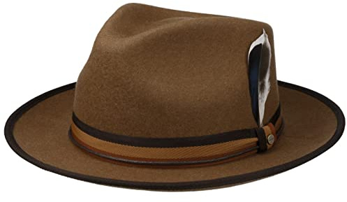 Stetson Baileyville Fedora Wollhut Einfarbiger Player-Hut Outdoor-Filzhut Asahi Guard Knautschbar Wasserabweisend Unisex Herbst Winter braun L (58-59 cm)