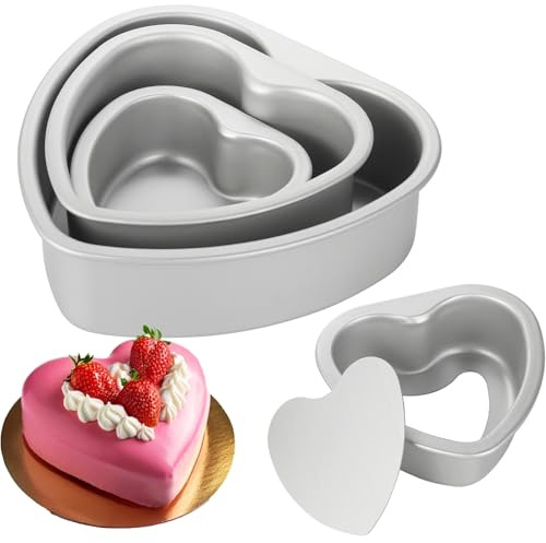 Youeon 3 Pack 4/6/8 Inch Heart Shaped Cake Pans with Removable Bottom, Nonstick Aluminum Cheesecake Baking Molds for Mother's Day, Birthday, Wedding & Holiday Baking