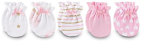Ecojoy Newborn Baby 5 Mützen und 5 Paar Kratzfeste Fäustlinge für Babys Jungen und Mädchen, Alter 0-6 Monate 100% Baumwolle