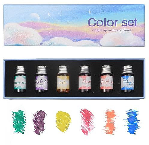 AOKUY Zeichentinte, Kalligraphie-Tinten, 6 bunte Dip-Pen-Tinten-Set zum Schreiben, Zeichnen, ideal zum Verschenken.