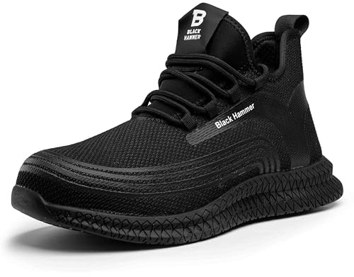 Black Hammer Men's Safety Trainers with Steel Toe Cap Midsole Protection Water-Resistant S1P SRC Professional Trekking Shoes for Work Warehouse and Outdoor Activities Rubber Soles 2900 Black (10 UK)