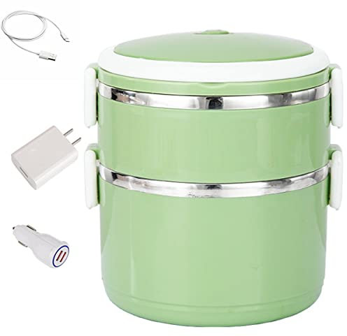 Lunch Box con riscaldamento elettrico, USB Lunch Box elettrico a doppio strato Scaldavivande portatile per auto e camion Contenitore per alimenti rimovibile in acciaio inossidabile con cavo di alimen