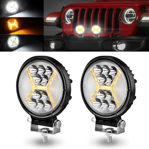 KaiDengZhe Lampe de Travail LED Hors Route 72W avec DRL Antibrouillard D'alarme Stroboscopique Ambre 4,5 Off Road Spot Flood Combo Lumière Conduite Phare 12-36V LED pour Moto Bateau Camion-2PCS