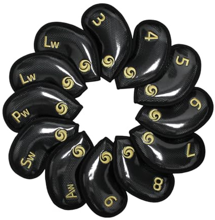 Scott Edward 10pcs/12pcs Leather Golf Iron Head Covers Thick Synthetic PU Wedge Golf Headcover with Embroidered Number Tags Fit Most Clubs