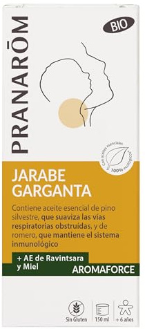 PRANARÔM Aromaforce Jarabe Garganta Miel/Ravintsara Bio – Garganta y Sistema Inmunitario – Aceites Esenciales – 150 ml