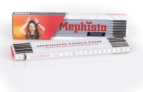 Mephisto Zollstock Meterstab Gliedermaßstab 3 Meter Länge Farbe: Weiß, Set: 10 Stück