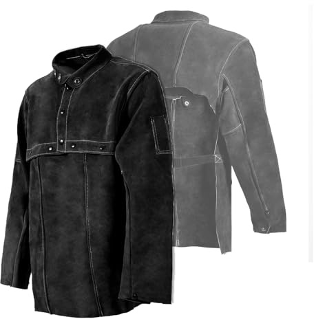 LeaSeek Leder Schweißjacke, Flammbeständige Hochleistungs-Split Rindsleder Leder Offene Zurück Schweißer Jacke für Männer & Frauen