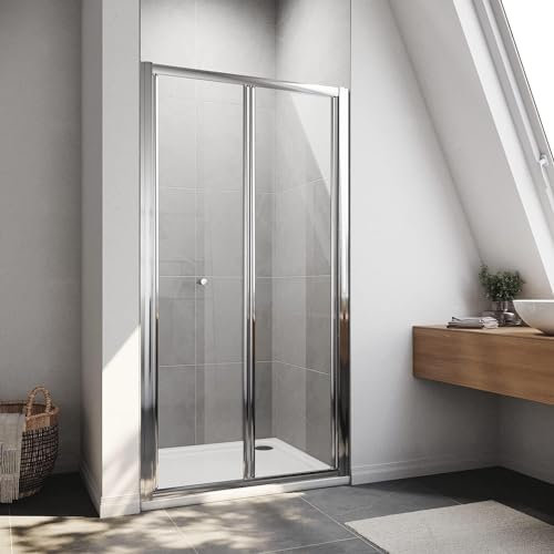 ELEGANT 760mm Bi-Fold Shower Door Sliding Shower Screens Enclosure Safety Glass Reversible Folding Bathroom Shower Folding Shower Panels