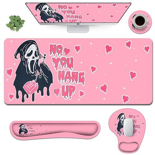 Mauspad Set XL, Großes Gaming Mauspad + Tastatur Handgelenkauflage + Mauspad mit Handgelenkstütze + Untersetzer, 80x30cm Schreibtischmatte für Home Office (NO You Hang UP)