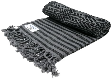 Stefano Ferrante KELIM LUX Hamamtuch (schwarz) | Saunatuch, Pestemal, Fouta, Strandtuch, Badetuch, 100x180 cm, Baumwolle