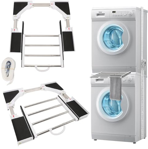 Washer Dryer Stacking Kit, Adjustable Washing Machine Stacking Kit with Ratchet Rope Universal Stacking Shelf for Washer and Dryer Tumble Dryer Stacking Kit
