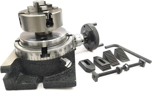 Buyohlic Table de fraisage rotative standard de 100 mm avec petits mandrins et kit de serrage M6 (avec mandrin indépendant et kit de serrage de 70 mm à 4 mâchoires)