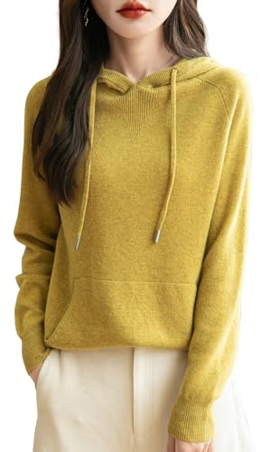 Chanyarn Kapuzenpullover für Damen, 100 % Merinowolle, 2025, Herbst, Winter, warm, weich, langärmelig, gestrickt, Sweatshirt mit Tasche