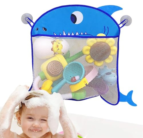 Shower Toy Holder, Mesh Bath Toys Basket, Cartoon Bath Toy Storage, Cute Bath Toy Basket, Bath Toy Storage Bin, Suction Cup Toy Holder, Easy Storage Bath Basket, Kids Bath Toy Organizer,