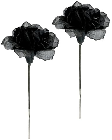 Kunstblumen Amaryllis 60cm 2er Set Seidenblume Blumen künstlich für Adventskränze Girlanden Gestecke Zweig Dekozweig Tischdeko Winterblume Weihnachtsdeko Weihnachtsblume Weihnachtliche Deko, schwarz