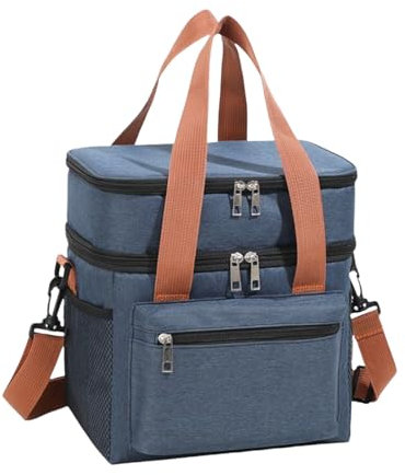 Pasdrucn 7.5L Kleine Kuhltasche Fur Unterwegs, Doppeldecker Lunchtasche Kinder, Kühltasche Klein, Lunchtasche Isoliert Für Campen,Picknick,Grillfest, Kühltasche Faltbar, Tragbare Kühlbox (Dunkelblau)