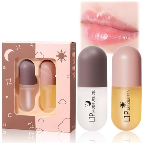 Get Fuller, Hydrated Lips with 2-Piece Lip Plumper Set: Plumping Lip Gloss and Serum Kit for Makeup Beauty (Set A)