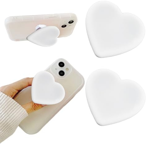 Vilbocr 2PCS Heart-Shaped Silicone Mobile Phone Grip Stand, Collapsible Cellphone Finger Grip Holder for Smartphone Tablet Cell Phone Accessory Compatible phone case (White)