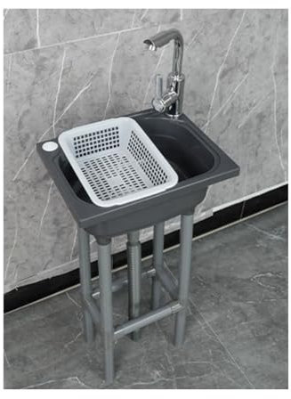 XRB2050 Vasque à Poser, 38x28x79 cm Lave-mains pour WC, Lave-mains en Résine pour Intérieur Vestiaires Salle de Bain Salle d'Eau Cabine WC F Robinet mélangeur eau chaude et froide